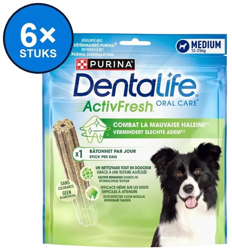 6x Dentalife ActivFresh - Dental Sticks Medium Hond - Gebitsverzorging - 12-25kg - 115g by Purina – product photo