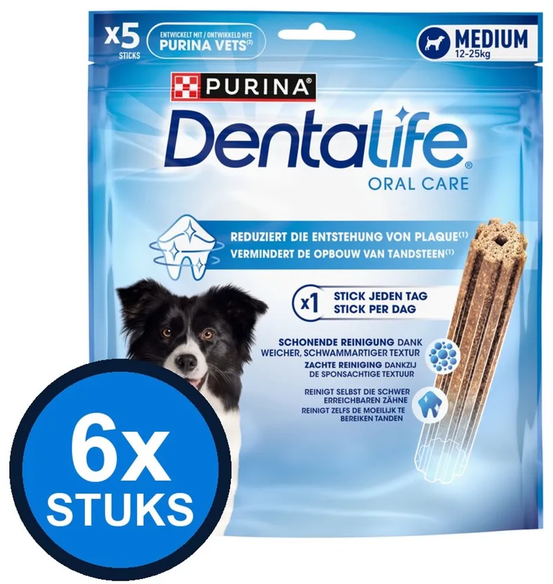 6x Purina Dentalife Daily Oral Care Medium - Hondensnacks - 115g von Purina – Produktfoto