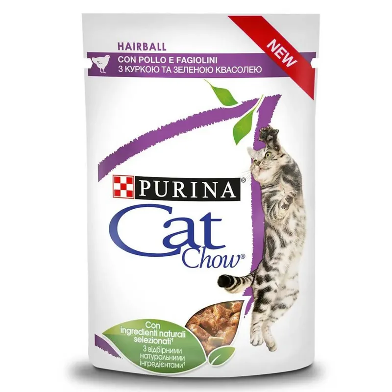Cat Chow Hairball Control Natvoer Voor Katten Met Kip Sperziebonen In Saus 85g fra Purina – produktbillede