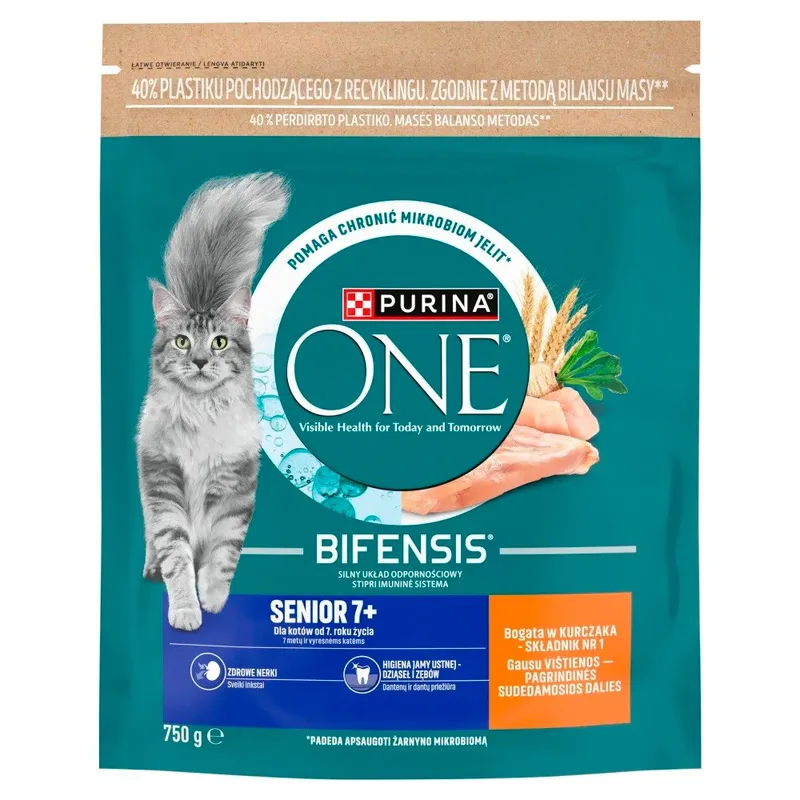 Ein Bifensis Senior 7+ Hühnerreiches Katzenfutter 750g von Purina – Produktfoto
