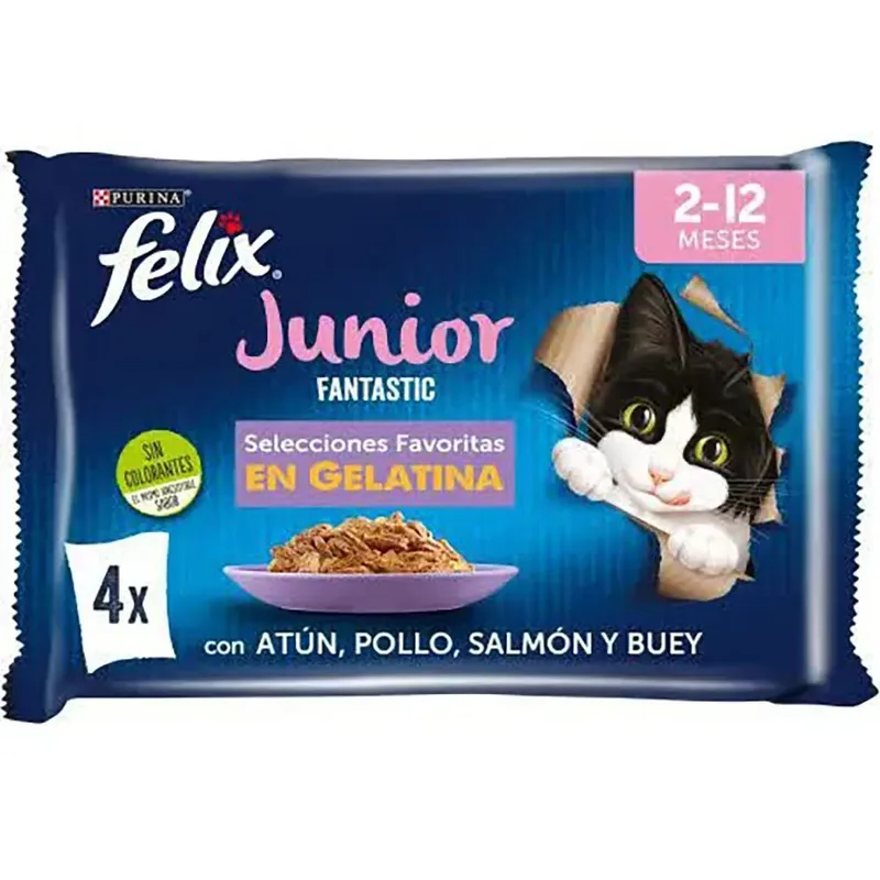 Felix Fantastic Junior Grill Gelatine 4x85g Katten Snack 12 Eenheden de Purina – photo produit