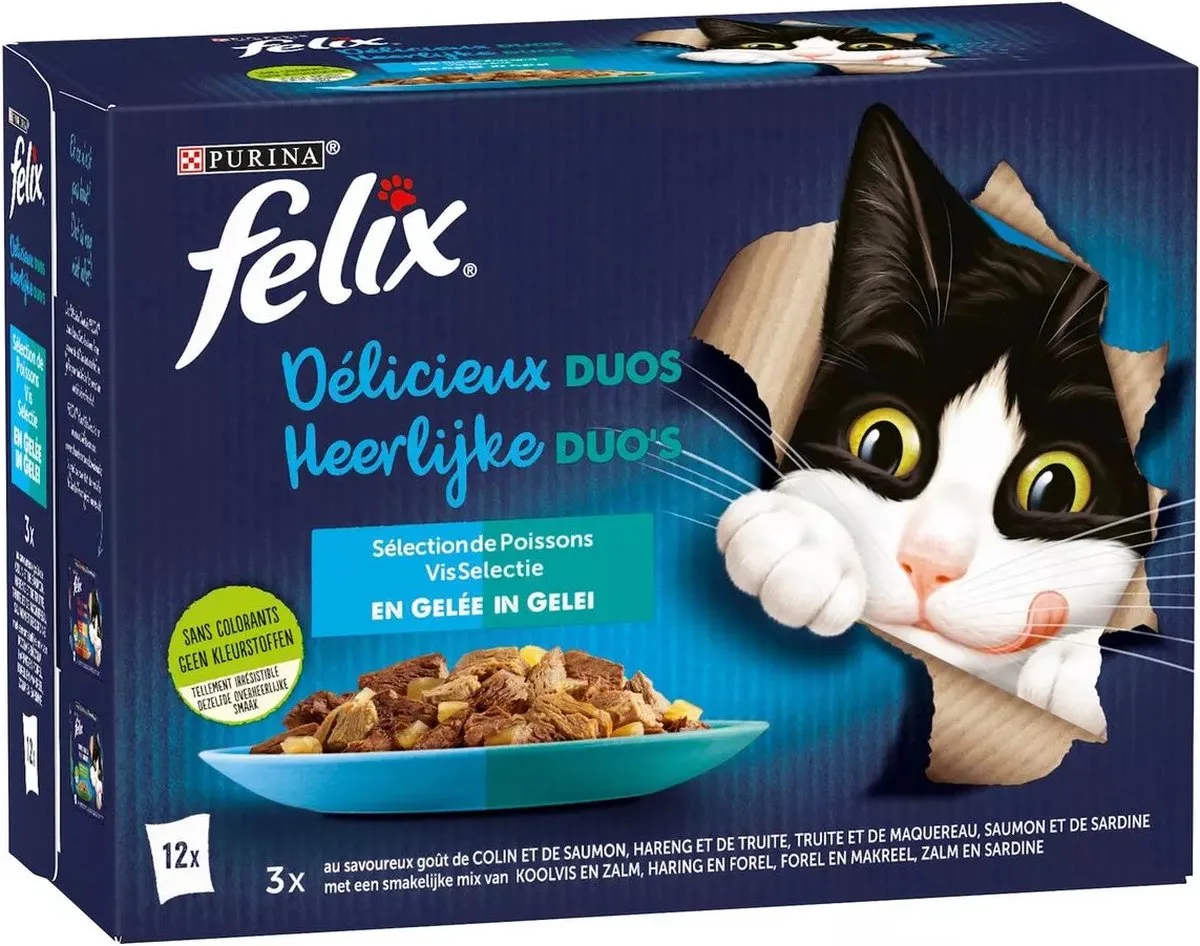 Felix - Heerlijke Duo's Visselectie in Gelei - 12x85g de Purina – photo produit
