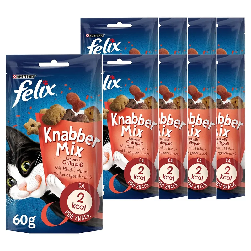 FELIX KnabberMix Grillspaß Knuspriger Katzensnack - 8er Pack (8 x 60 g) von Purina – Produktfoto