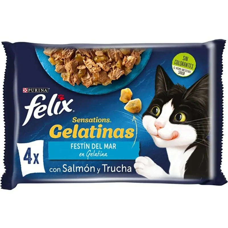 Felix Sensations Zalm Garnalen Forel 4x85g Katten Snack 12 Eenheden de Purina – photo produit