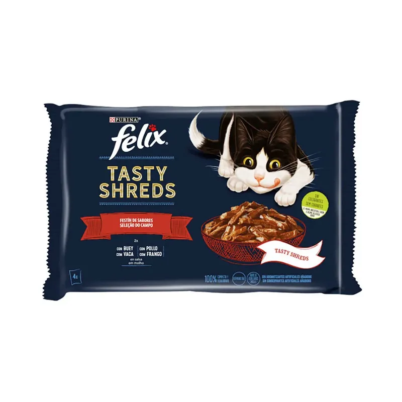 Felix Tendres Effilochés Viandes Nourriture Humide Pour Chats 12x4x80g de Purina – photo produit