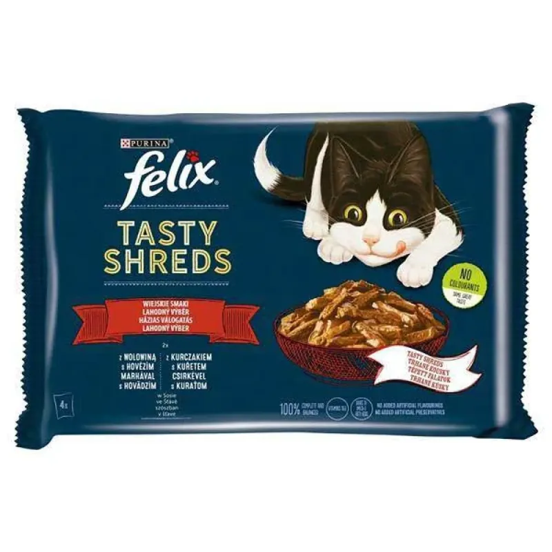 Felix Tasty Shreds Met Rund-en Kip Natvoer Voor Katten 80g 4 Eenheden by Purina – product photo