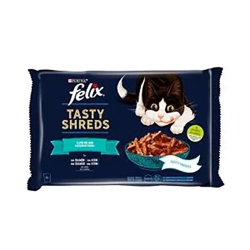 Felix Tasty Shreds Nourriture Humide Pour Chat Au Saumon 12x4x80g de Purina – photo produit