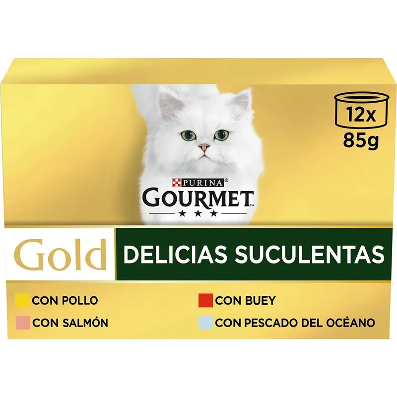 Gold Gourmet Katzenfutter Saftige Leckerbissen Sortiment 12x85g 8 Einheiten de Purina – photo produit