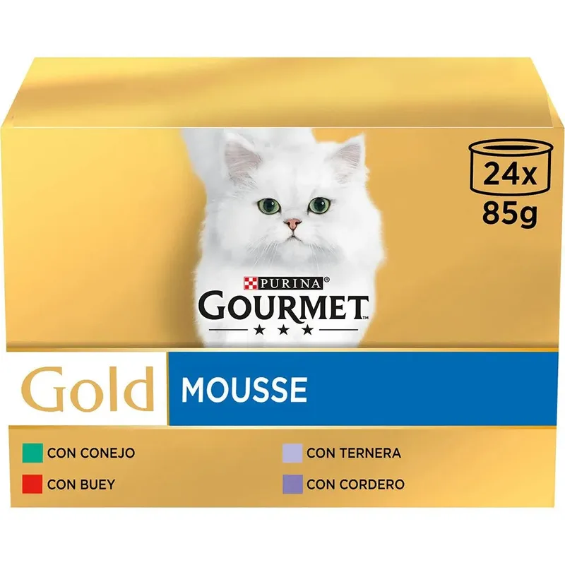 Goud Gourmet Mousse Rundvlees Kattensnack Box 85g 24 Eenheden von Purina – Produktfoto