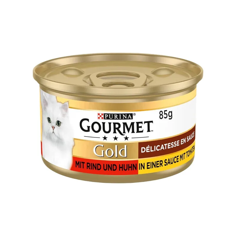 GOURMET Gold Délicatesse en Sauce Katzenfutter nass, mit Rind und Huhn, 12er Pack (12 x 85 g) van Purina – productfoto
