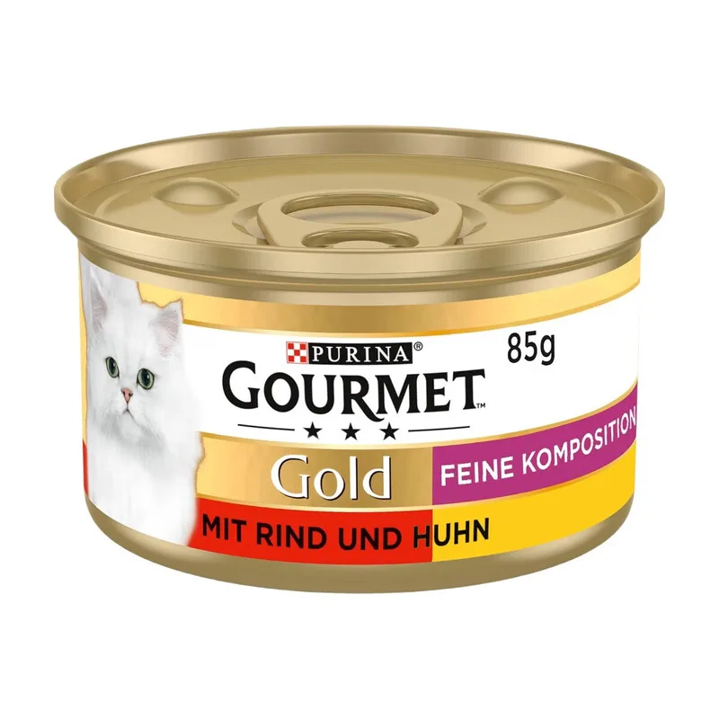 GOURMET Gold Feine Komposition Katzenfutter nass, mit Rind und Huhn, 12er Pack (12 x 85 g) von Purina – Produktfoto