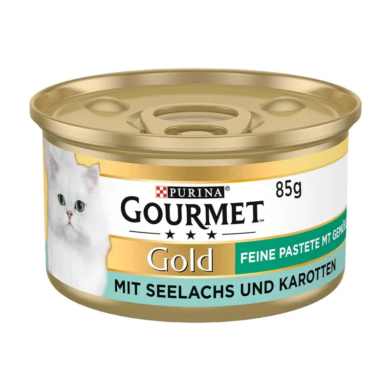 GOURMET Gold Feine Pastete mit Gemüse Katzenfutter nass, mit Seelachs und Karotten, 12er Pack (12 x 85 g) von Purina – Produktfoto
