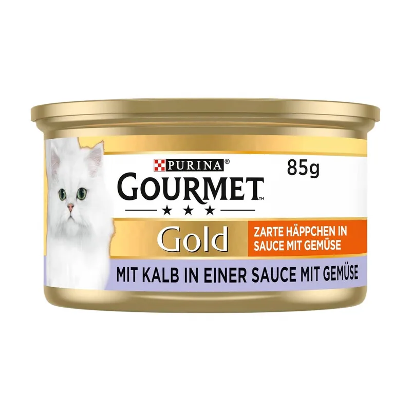Gourmet Gold Zarte Häppchen in Sauce Katzen-Nassfutter, mit Kalb und Gemüse, 12er-Pack (12 x 85 g) von Purina – Produktfoto