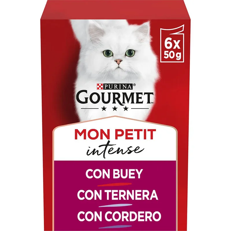 Gourmet Mon Petit Intense Viandes Nourriture Humide Pour Chats 8x6x50g de Purina – photo produit