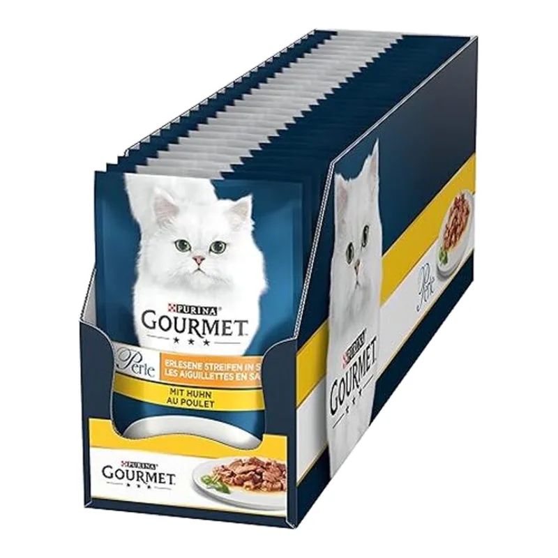 Gourmet Perle Exquisite Streifen Nassfutter für Katzen mit Huhn, Packung mit 26 (26 x 85 g) de Purina – photo produit