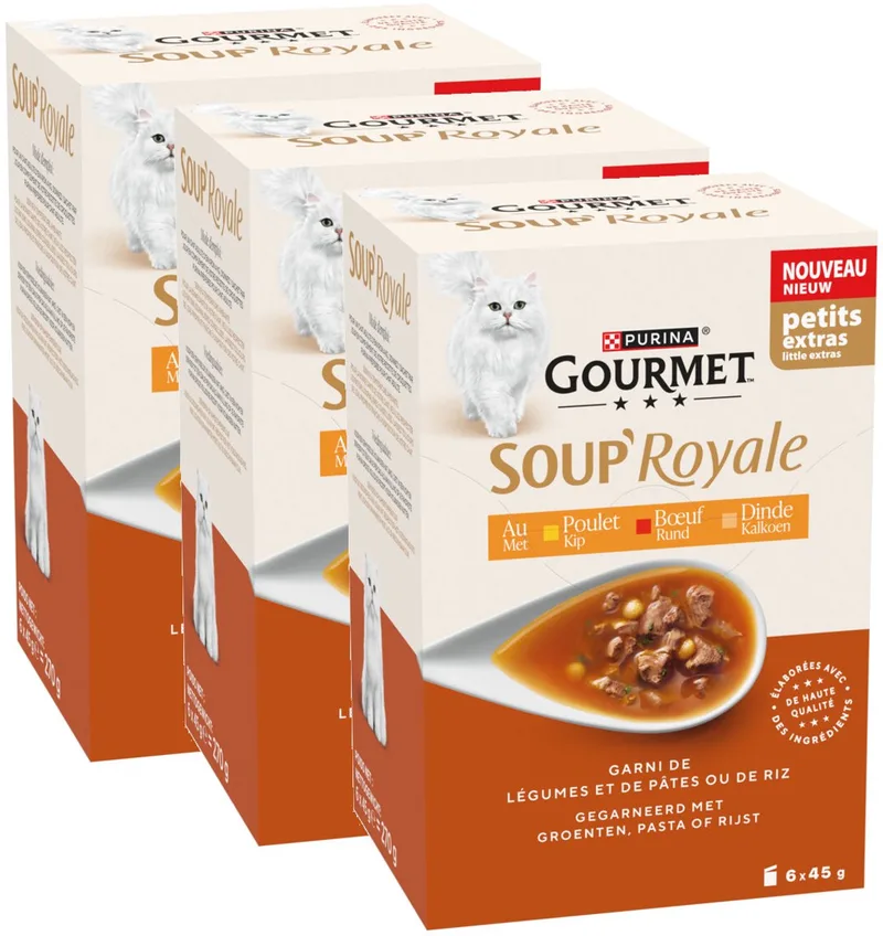 Gourmet Soup Royale Kip Rund Kalkoen - Multipack - Katten Natvoer - 3x (6x45g) fra Purina – produktbillede