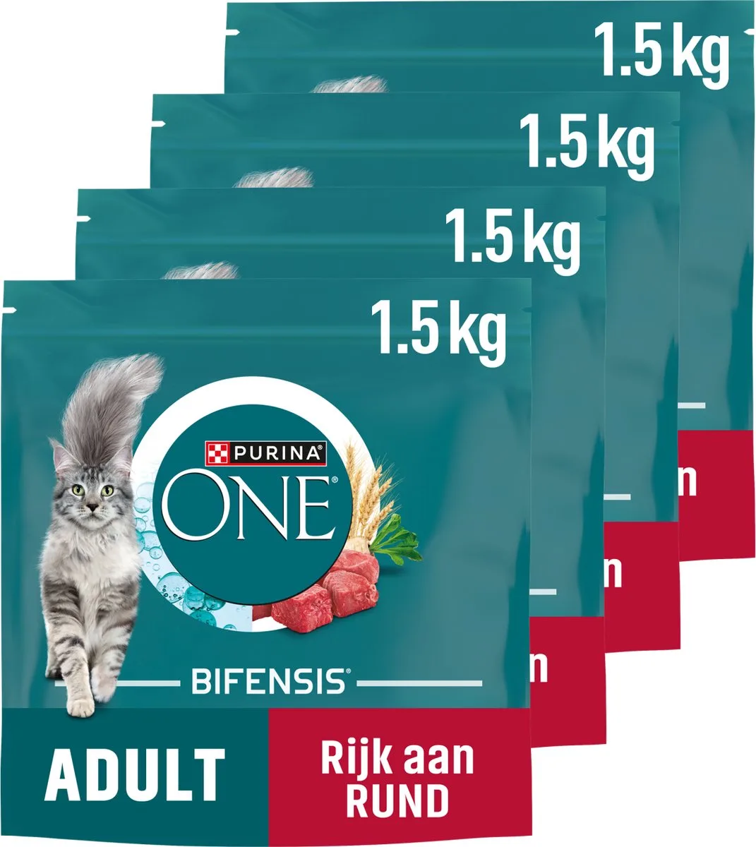 ONE® Adult - Kattenbrokjes - Rund & Volkoren Granen - 4 x 1.5 kg van Purina – productfoto