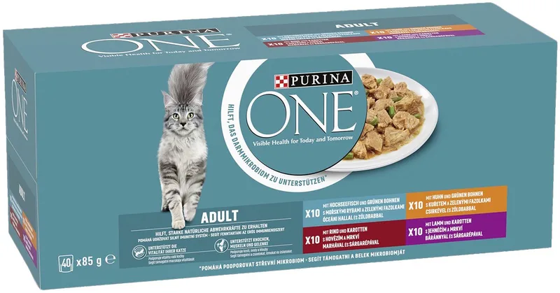 ONE ADULT met diepzeevis, kip, rundvlees, lam Kattenvoer nat (40 x 85g) von Purina – Produktfoto