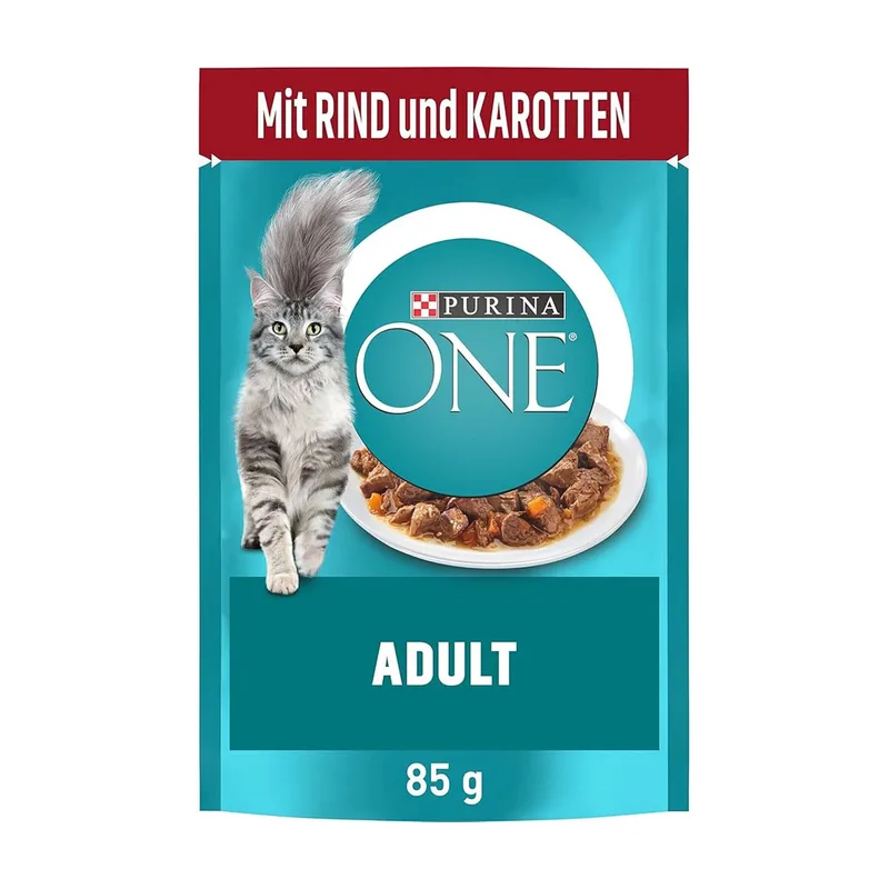 ONE Adult Nassfutter für Katzen, zarte Stücke in Sauce mit Rind, Packung mit 26 (26 x 85 g) de Purina – photo produit