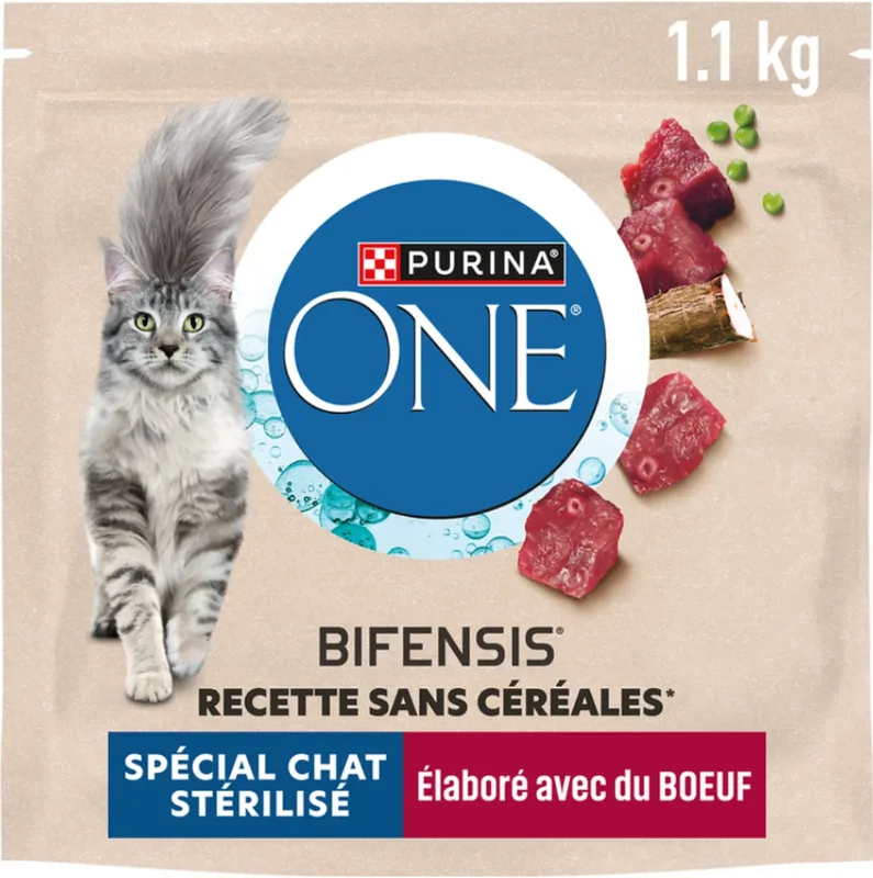 ONE Croquettes pour Chat Bœuf Stérilisé sans Céréales 1,1 kg de Purina – photo produit