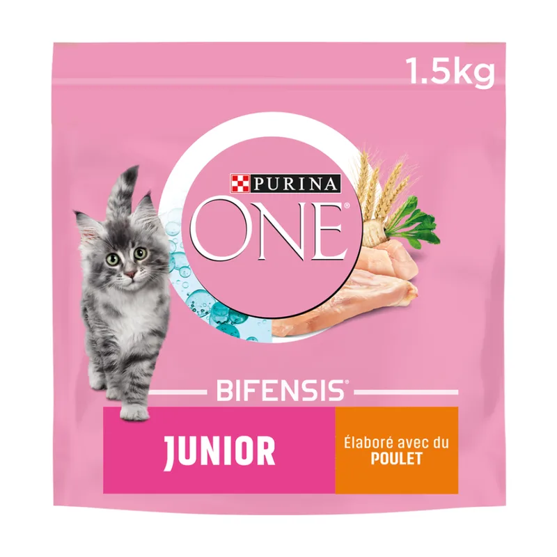ONE Junior Croquettes pour Chaton (1 à 12 mois) Riche en Poulet 1,5kg de Purina – photo produit