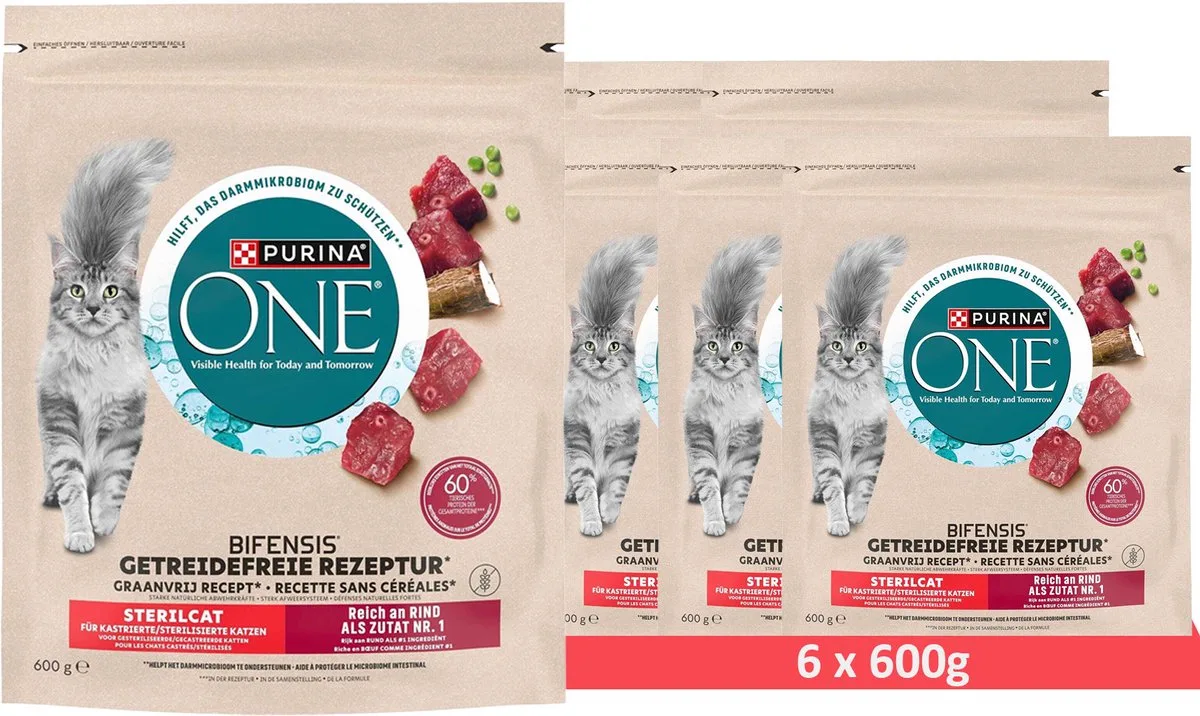 ONE Sterilcat graanvrije droogvoeding met rundvlees (6 x 600g) von Purina – Produktfoto