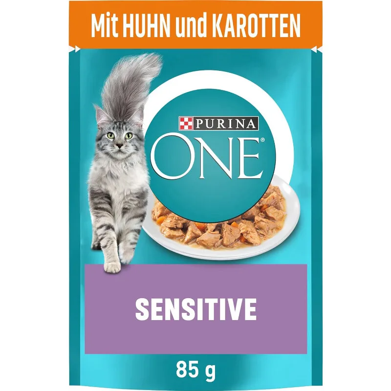 Sensitive Nassfutter für Katzen, zarte Stückchen in Sauce mit Huhn, 26er-Pack (26 x 85 g) van Purina – productfoto