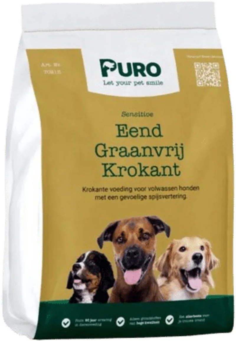 Puro Croc Sensitive - Eend Graanvrij - 15 kg - Krokante hondenbrokken de Puro Petfood – photo produit
