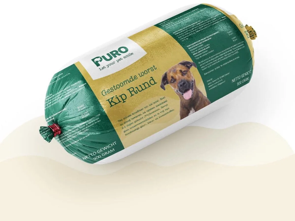 Puro Premium - Gestoomde Worst - Kip/Rund - 900 gram - Hondenworsten - 0.9 kg van Puro Petfood – productfoto