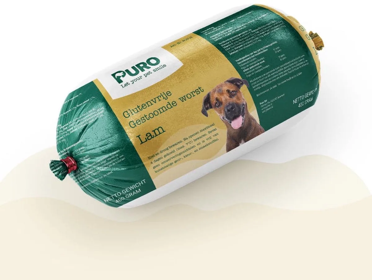 Puro Premium - Gestoomde Worst - Lam - 400 gram - Hondenworsten - 0.4 kg van Puro Petfood – productfoto