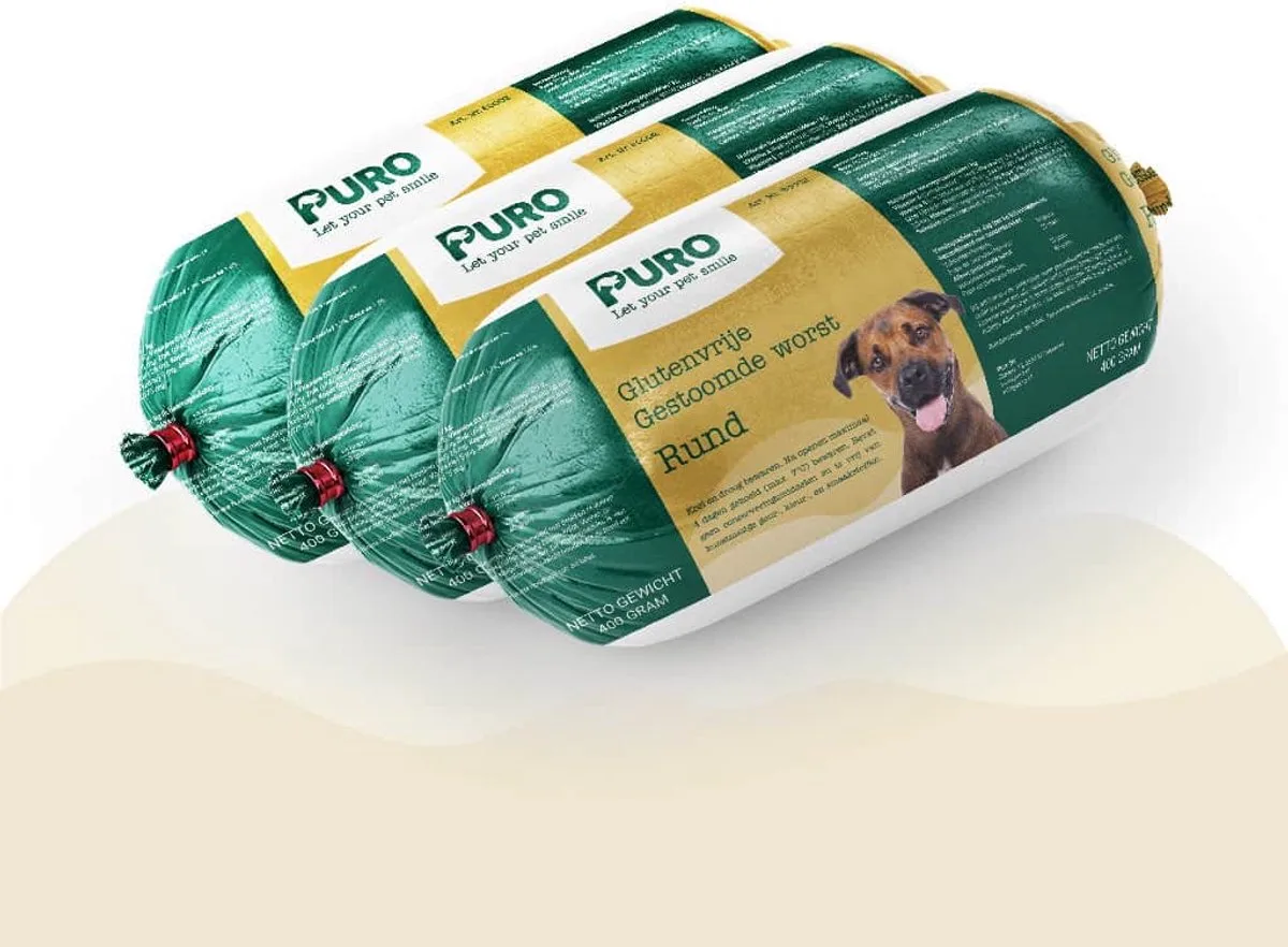 Puro Premium - Worstmix - Kip - Rund - Lam - Hondenworsten - 1.2 kg de Puro Petfood – photo produit