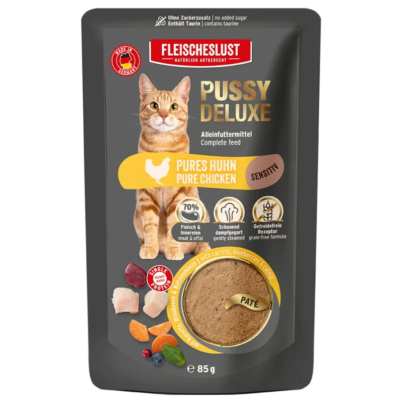 Sensitiv Pures Huhn Alleinfutter Pouch Katze 10x85g von Pussy Deluxe in Regular – Produktfoto