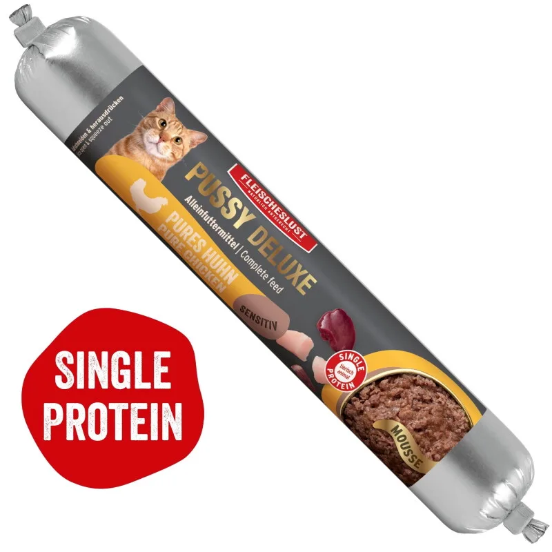 Sensitiv Pures Huhn Alleinfutter Wurst Katze 12x100g fra Pussy Deluxe i Regular – produktbillede