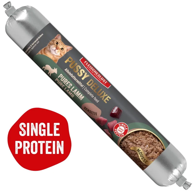Sensitiv Pures Lamm Alleinfutter Wurst Katze 12x100g de Pussy Deluxe en Regular – photo produit