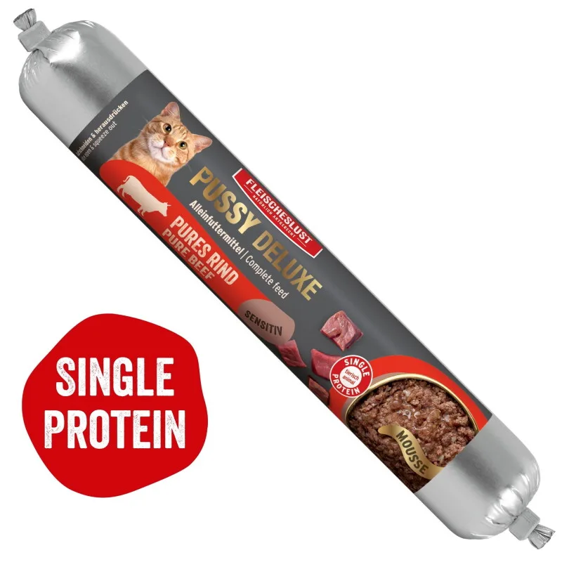 Sensitiv Pures Rind Alleinfutter Wurst Katze 12x100g de Pussy Deluxe en Regular – photo produit