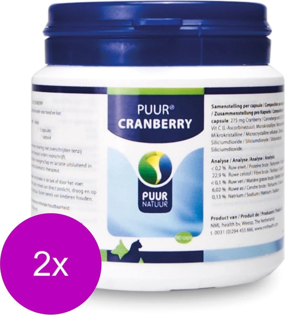 Natuur Cranberry - Supplement - Blaas - Urine - 2 x 90 caps van Puur – productfoto