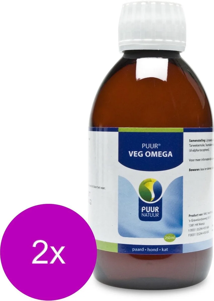 Natuur Veg Omega - Voedingssupplement - Huid - Vacht - 2 x 250 ml van Puur – productfoto