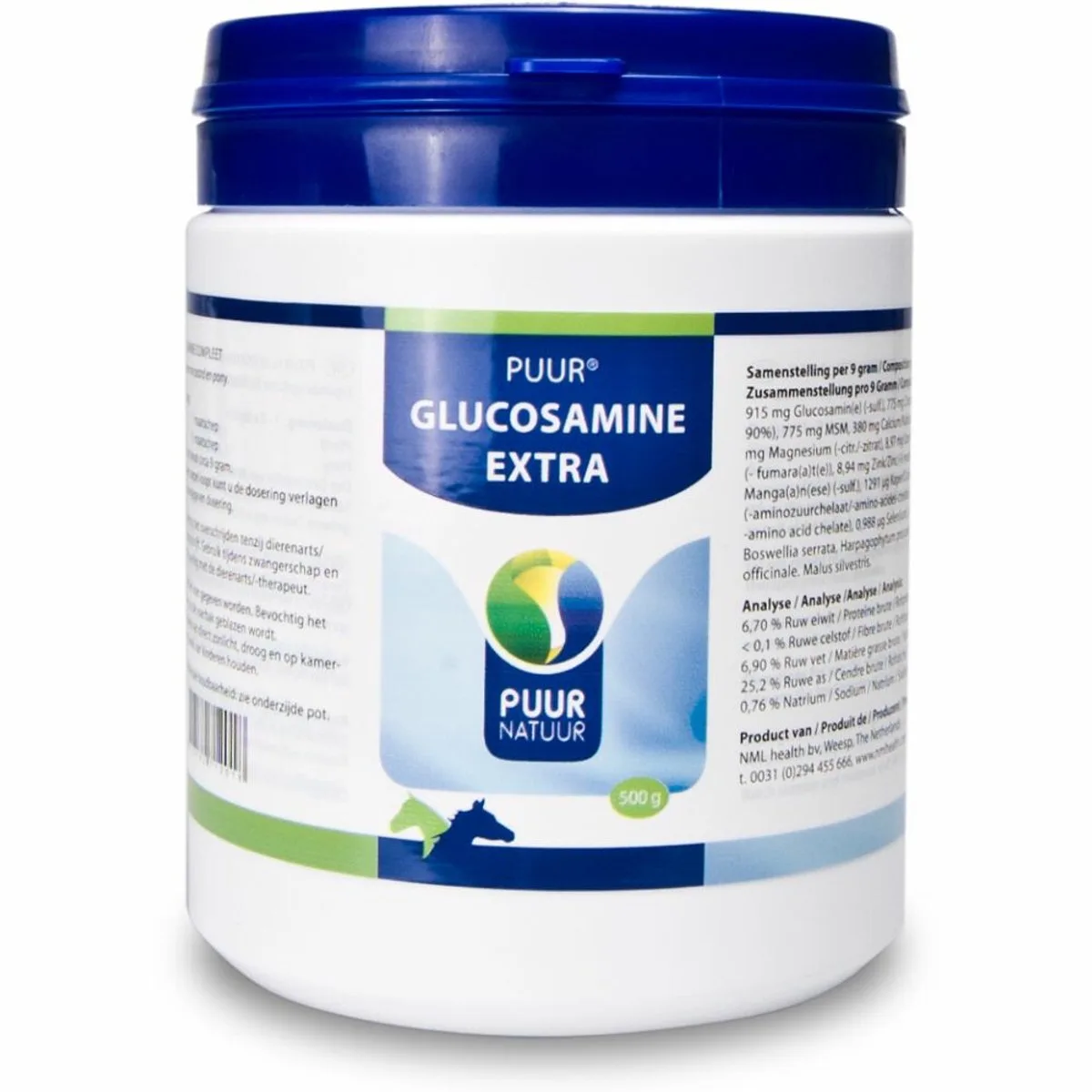 Natuur Weerstand- en herstelmiddel Glucosamine Compleet Paard - Wit - 500 gr van Puur – productfoto