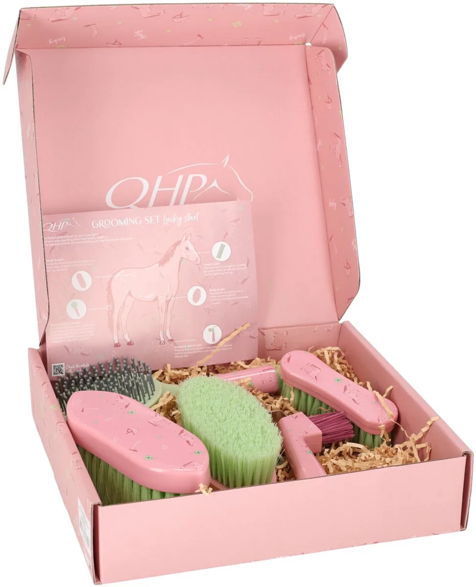 Borstelset Lucky Start - 5 delig by QHP in Pretty Pink – product photo