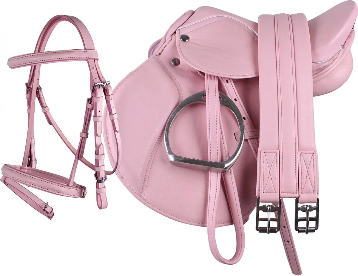 Compleet Zadelset - Maat Shetlander-pink / 13 inch van QHP in Roze – productfoto