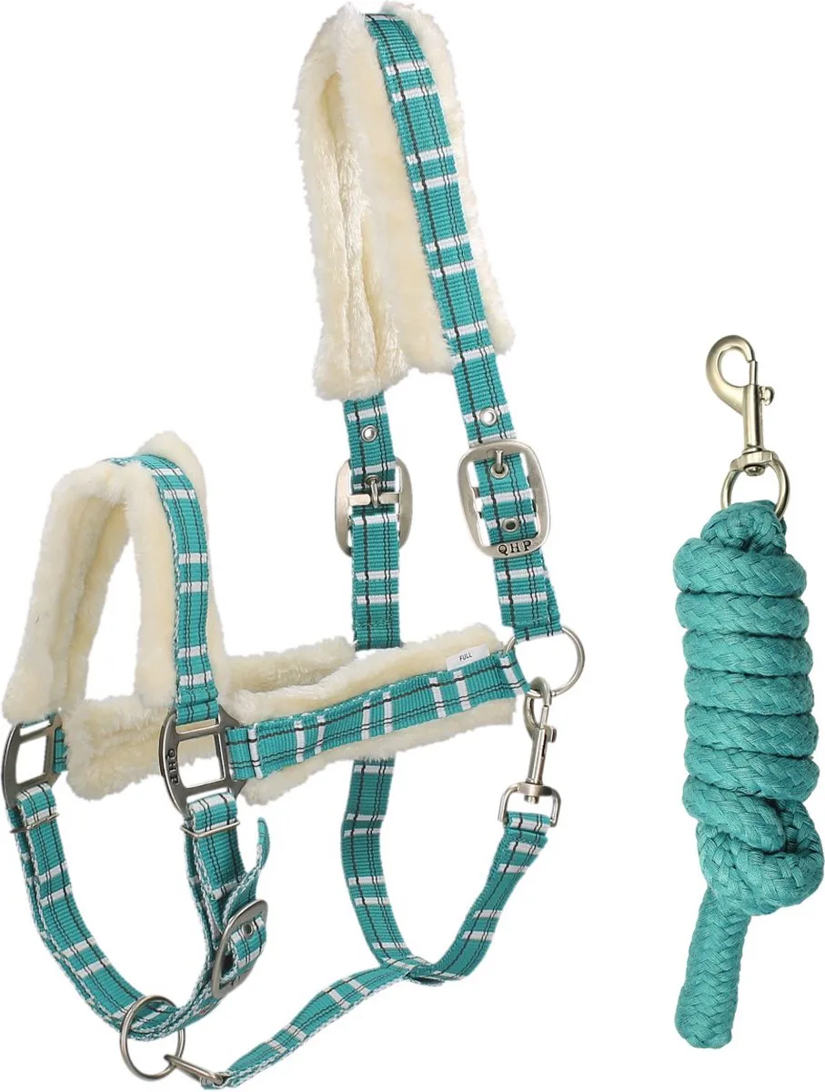Halsterset Met Bont Qhp Check van QHP in Turquoise – productfoto