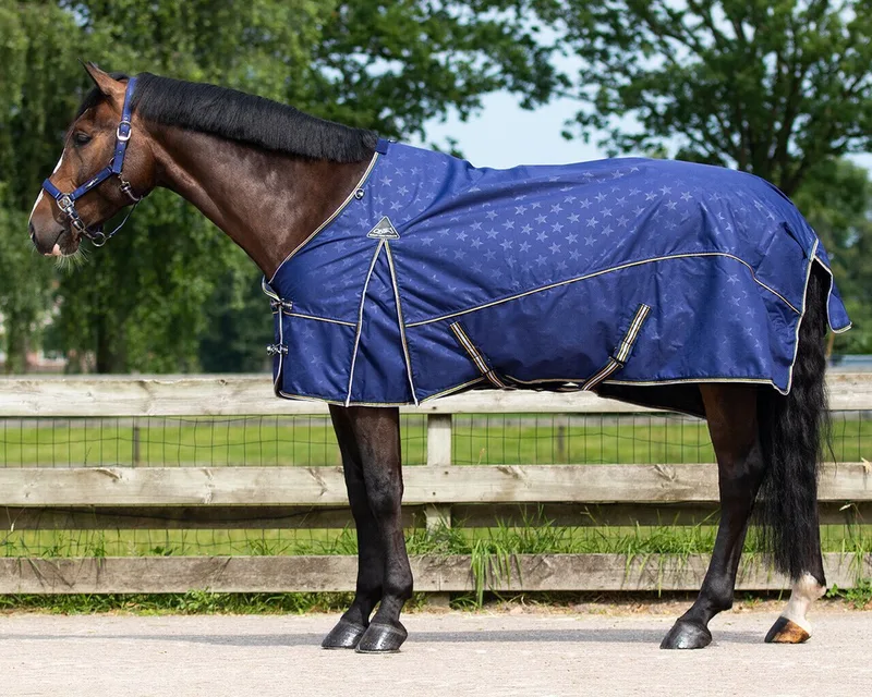 Regendeken turnout luxe fleece 110 by QHP in Navy Star – product photo