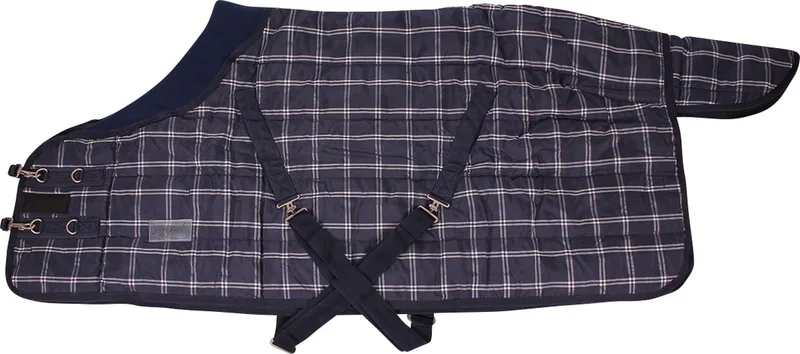 Staldeken met fleecekraag 300 - Blue Check - 185 de QHP en Bleu – photo produit