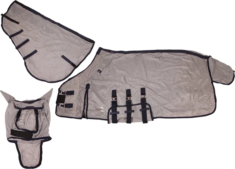 Vliegendeken met hals en masker - maat 125 - navy by QHP in Grey – product photo