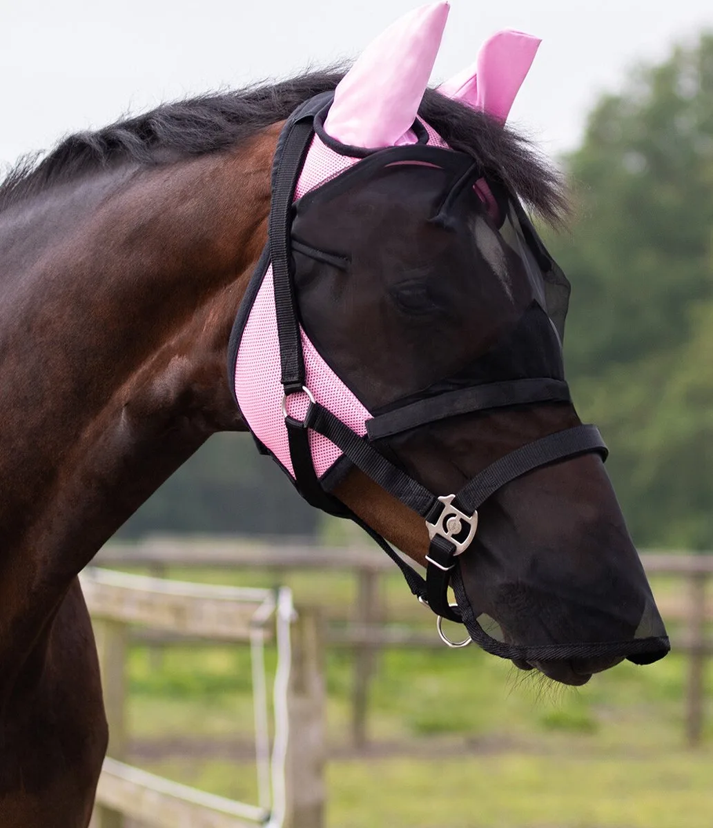 Vliegenmasker Met Afneembare Neusflap Roze - Mini Shetlanderlander de QHP – photo produit