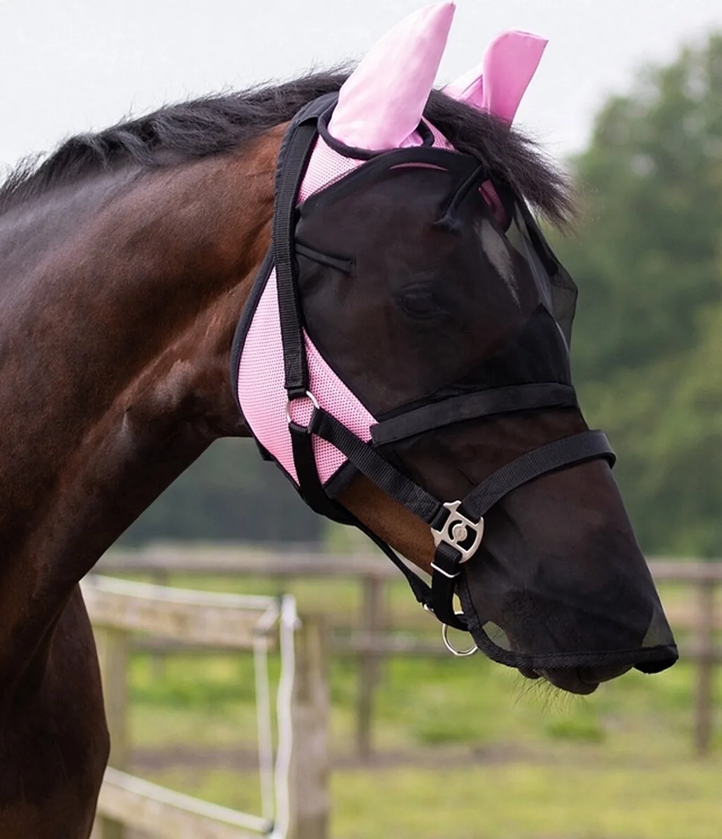 Vliegenmasker Met Afneembare Neusflap Roze - Pony de QHP – photo produit