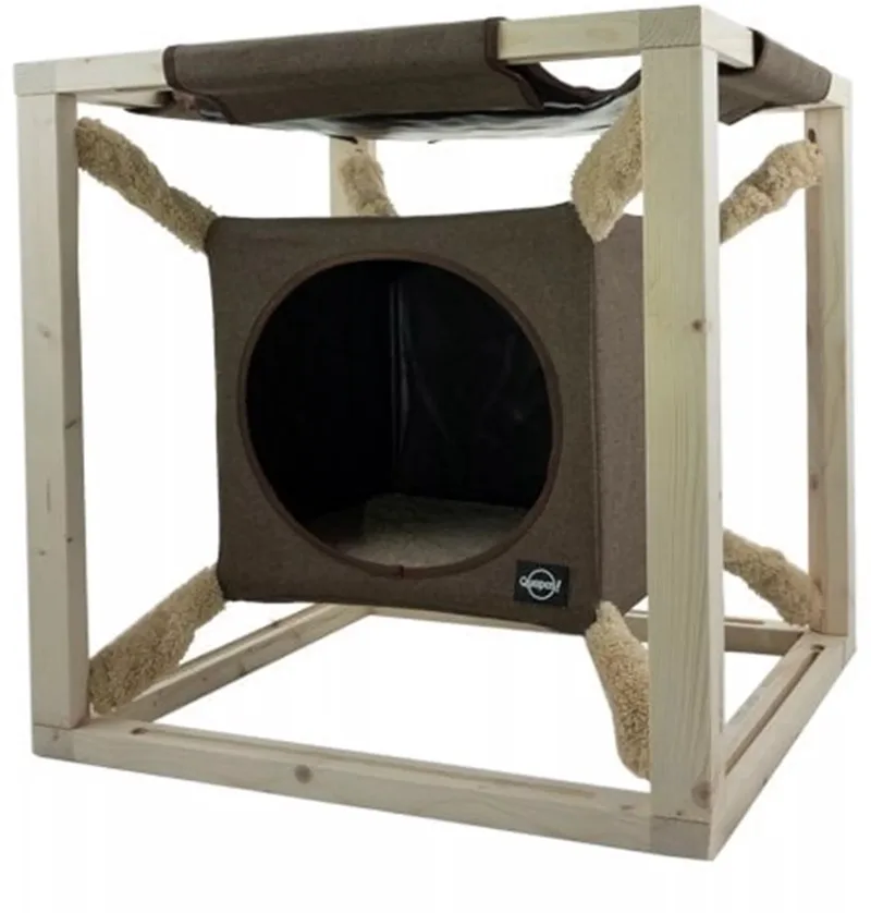 Kattenmand met hangmat Catcube M 54x54x54 cm olijfgroen de Quapas en Vert – photo produit