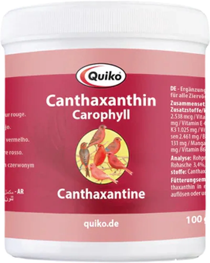 Vogelvoer- Canthaxanthin Carophyll- Roodfactor- 100 gram fra Quiko – produktbillede