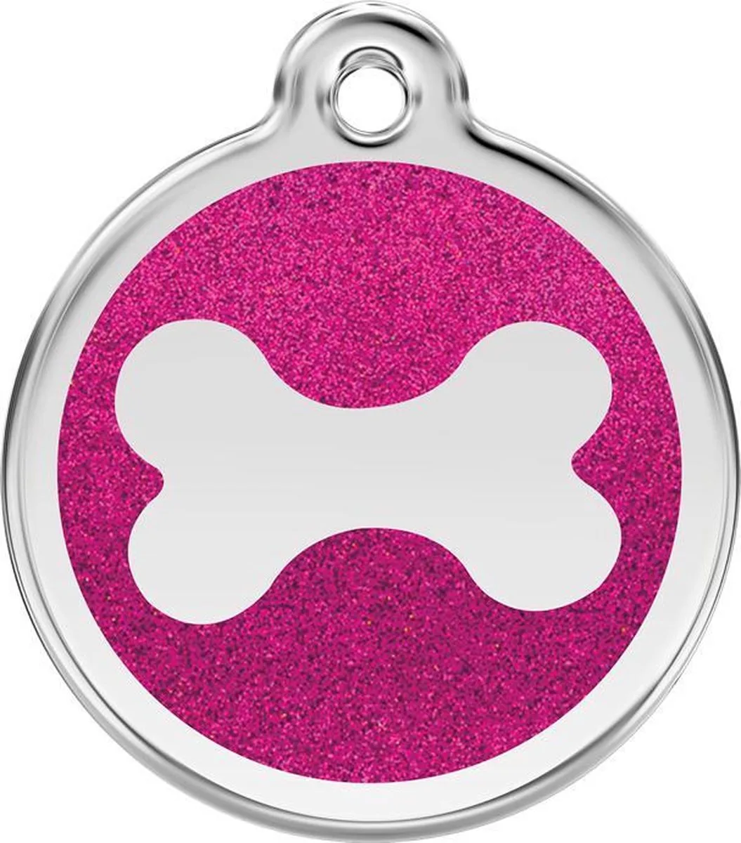 Bone Hot Pink glitter hondenpenning small/klein dia. 2 cm RedDingo van Red Dingo in Zilver – productfoto
