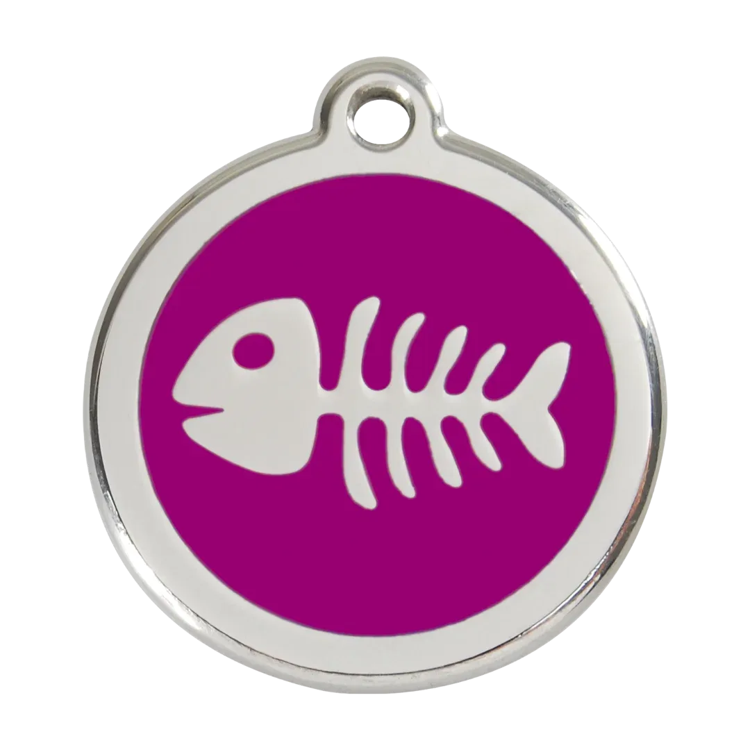 Fish Skeleton Purple roestvrijstalen hondenpenning large/groot dia. 3,8 cm RedDingo by Red Dingo – product photo